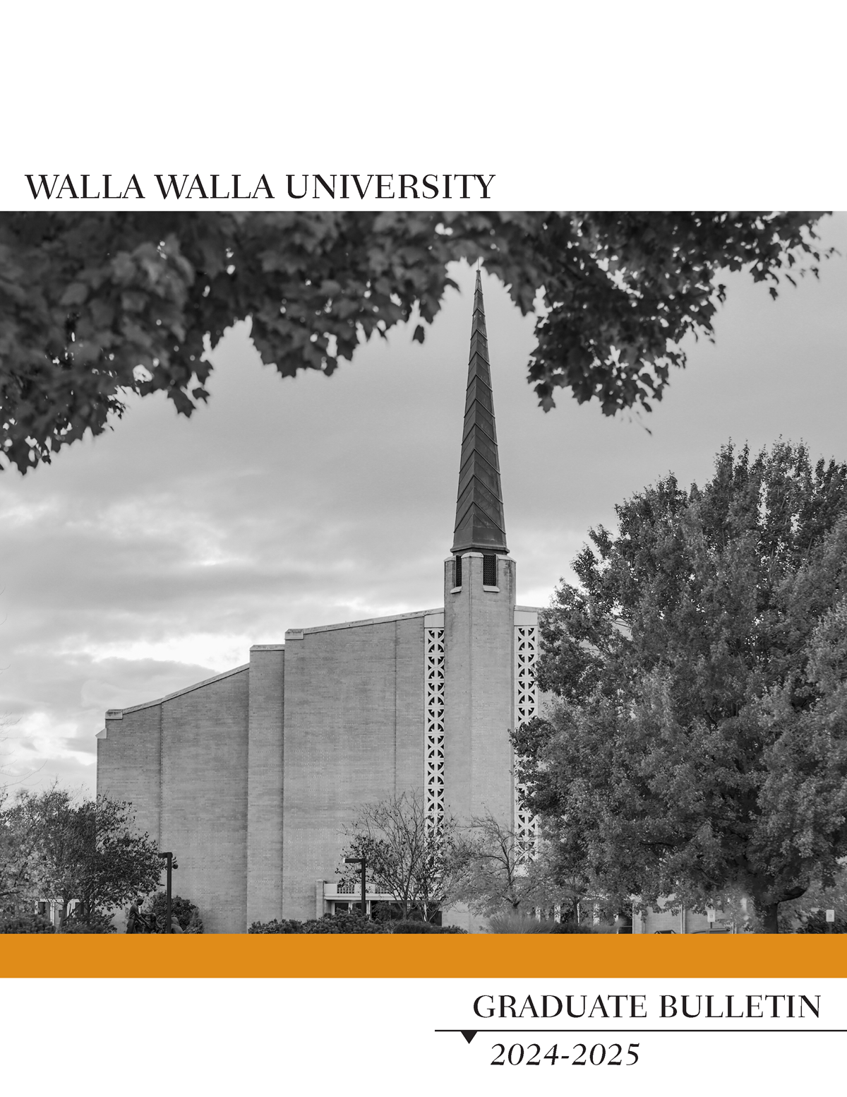 black and white church with trees